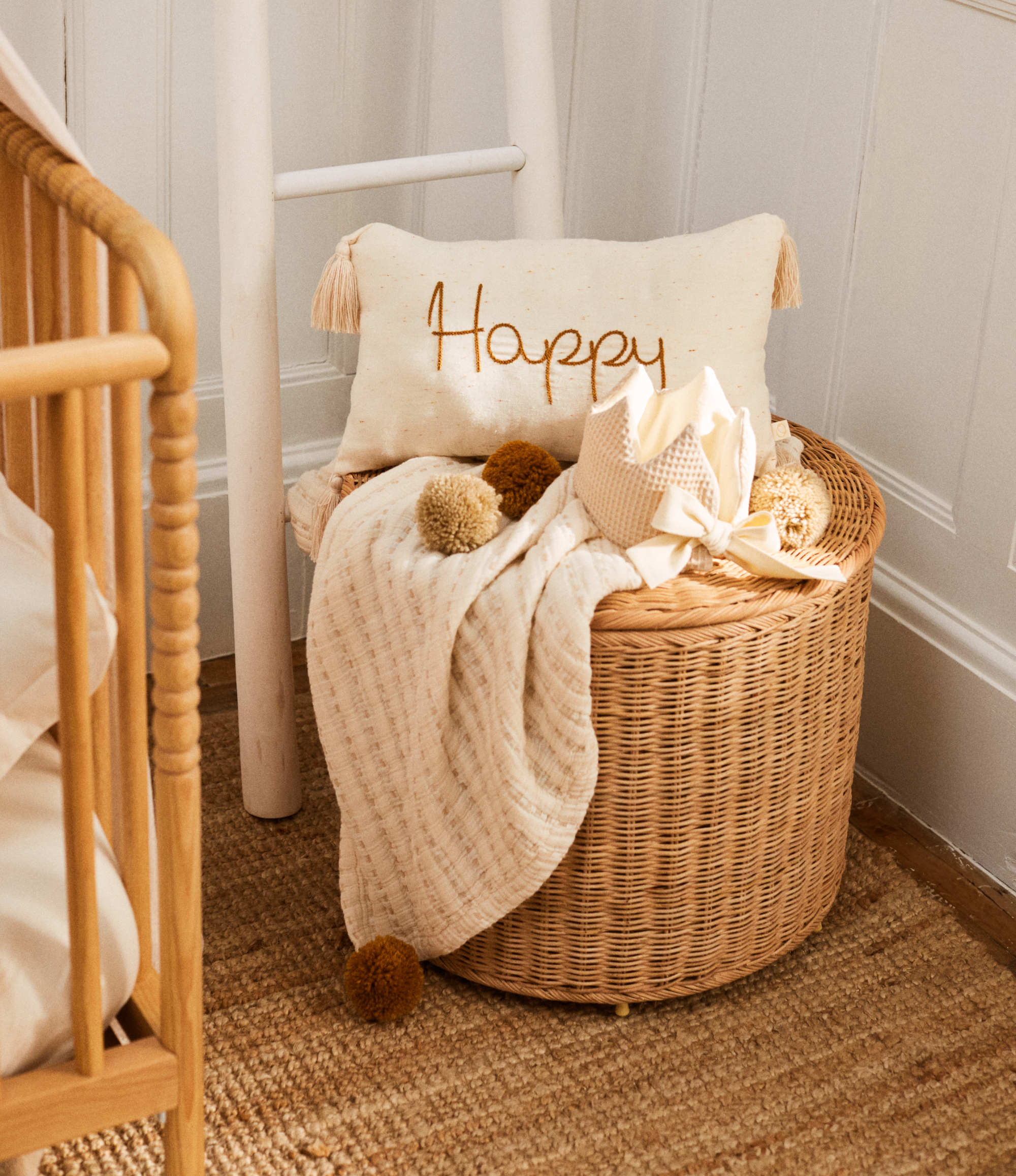Swaddle avec Pompons | Maison | Brique Mélangé | 78cm x 107cm